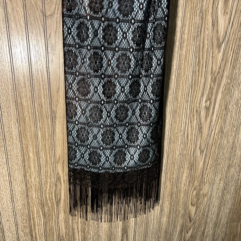 y2k Black Floral Lace Blue Slip Fringe Hem Sleeveless Midi Dress - Picture 2 of 4